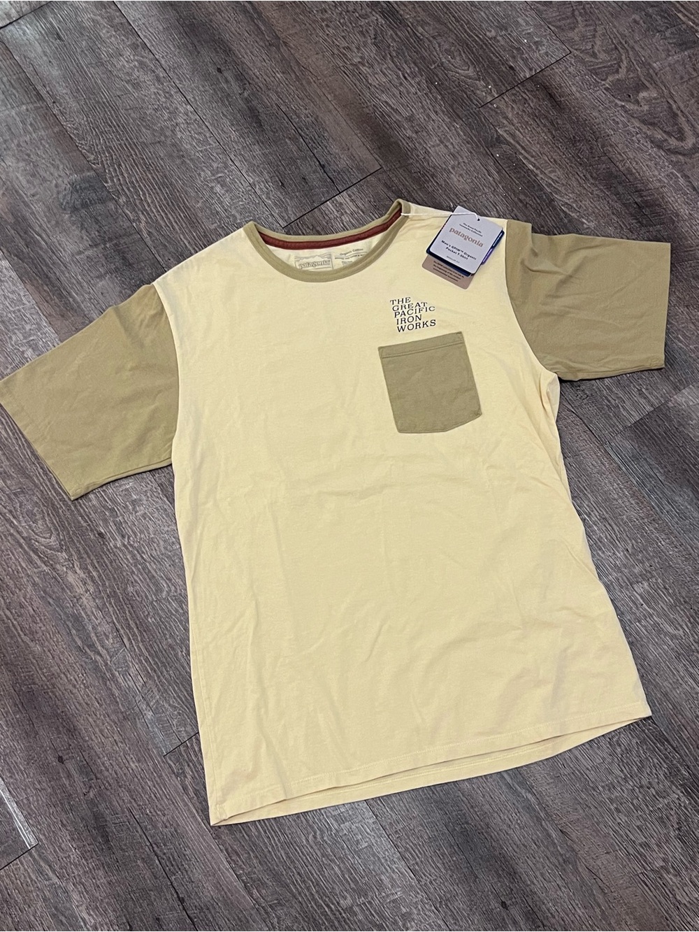 Patagonia Pocket Crew Neck Colorblock T-Shirt - Beige/Olive